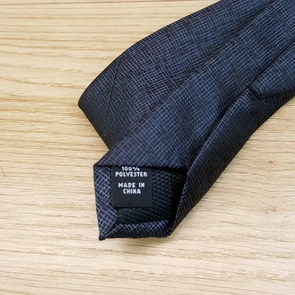 ALFANI Mens Neck Tie Black Charcoal Crosshatch Grid Slim Modern Classic